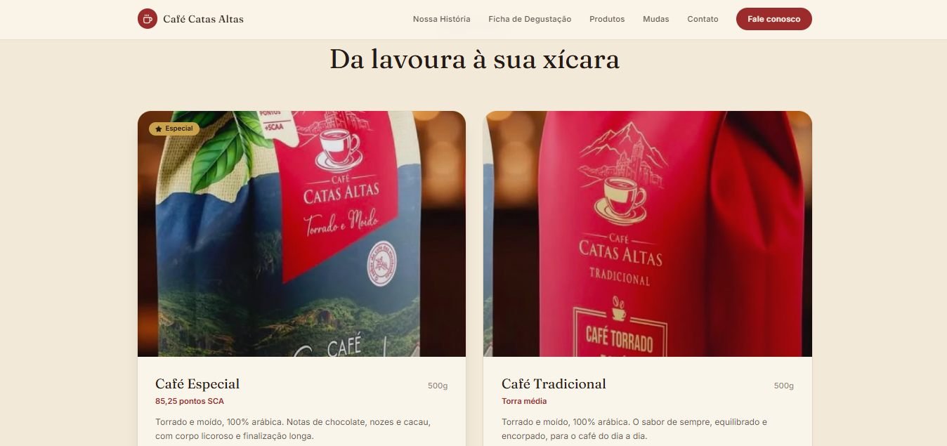 Cartões dos cafés especial e tradicional na seção Da lavoura à sua xícara