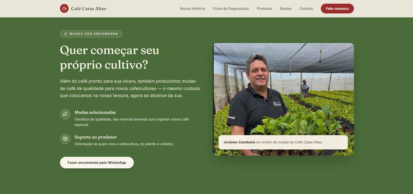 Seção de mudas sob encomenda, com botão de pedido pelo WhatsApp